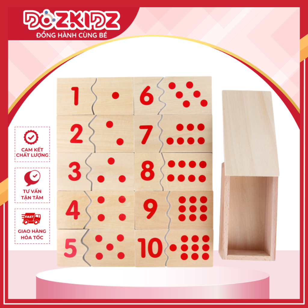 Đồ chơi giáo dục - Bộ ghép số học số và học đếm Montessori bằng gỗ - DOZKIDZ