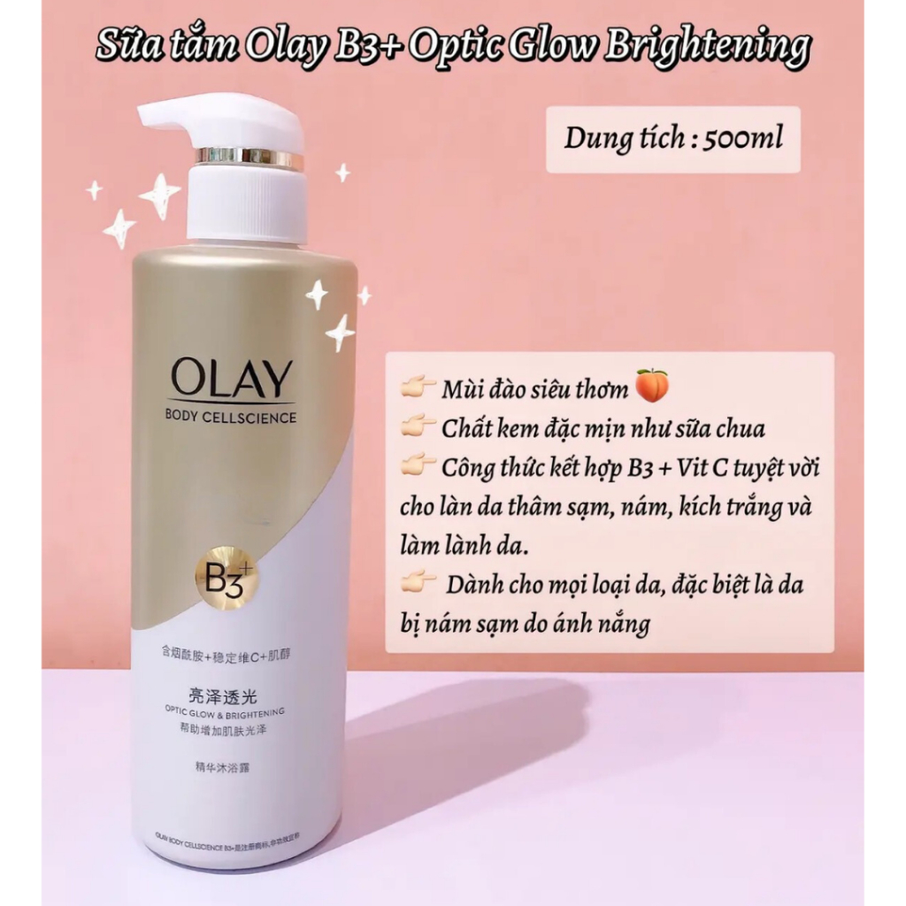 Combo sữa tắm olay 500ml + Lotion 250ml dưỡng thể siêu trắng da toàn thân