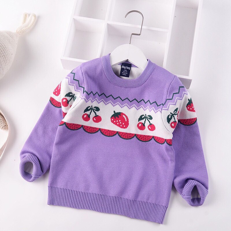 Áo len trẻ em bé gái xuất Hàn 2-7 tuổi 2 lớp hình ngựa pony, Áo ấm cho bé đanh sợi không bai xù thời trang