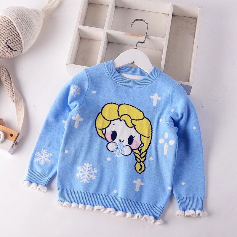 Áo len trẻ em bé gái xuất Hàn 2-7 tuổi 2 lớp hình ngựa pony, Áo ấm cho bé đanh sợi không bai xù thời trang