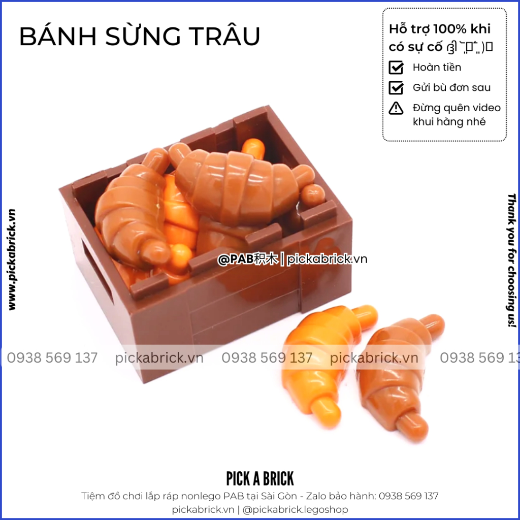 Bánh mì, hotdog xúc xích, bánh sừng trâu, bánh vòng xoắn, bánh kem - Phụ kiện minifigures gạch MOC part chợ Food Drinks