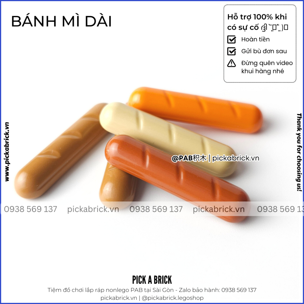 Bánh mì, hotdog xúc xích, bánh sừng trâu, bánh vòng xoắn, bánh kem - Phụ kiện minifigures gạch MOC part chợ Food Drinks