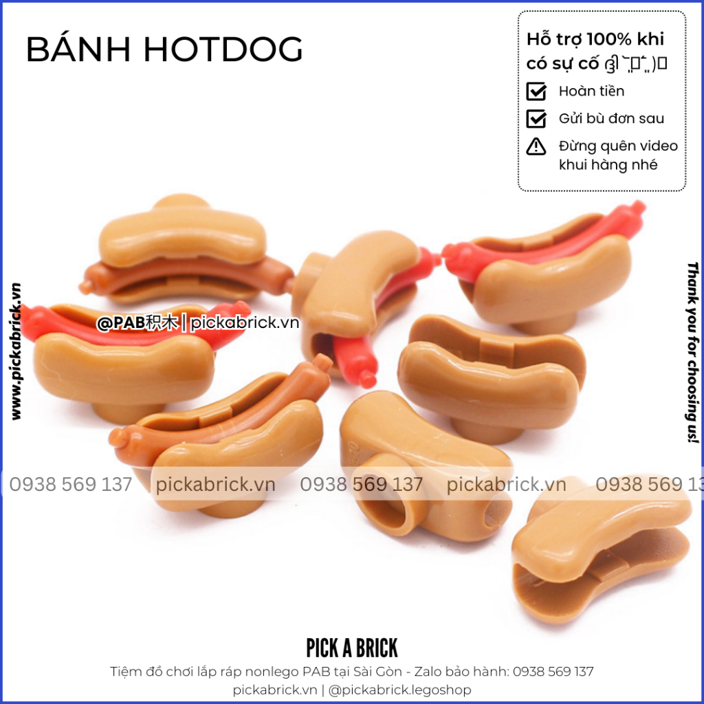 Bánh mì, hotdog xúc xích, bánh sừng trâu, bánh vòng xoắn, bánh kem - Phụ kiện minifigures gạch MOC part chợ Food Drinks