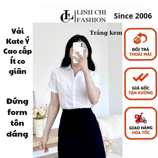 Áo sơ mi nữ màu trắng ngắn tay cao cấp form nhỏ vải kate ý đẹp ít nhăn giãn nhẹ ĐƯỢC ĐỔI TRẢ THOẢI MÁI MÃ SMTTN01