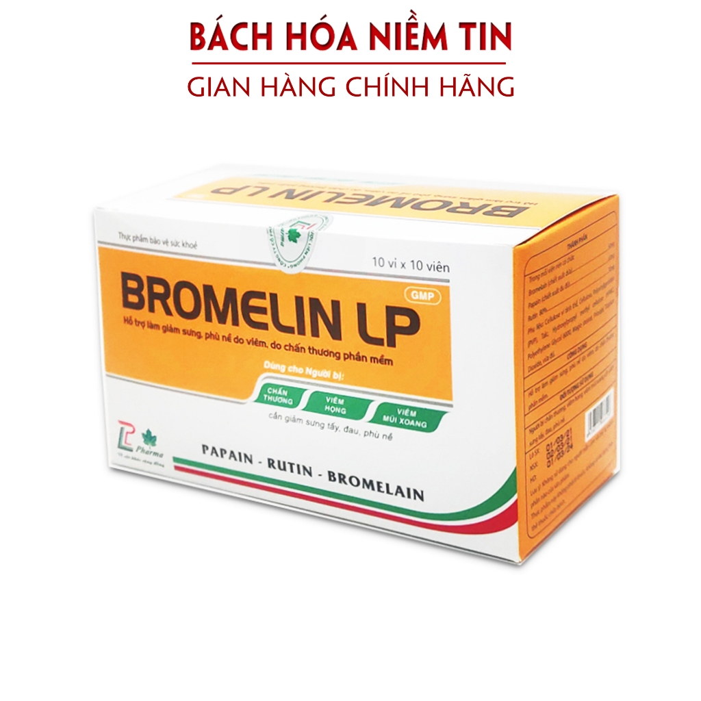 Viên uống giảm phù nề Bromelin LP - Hộp 100 viên - Thành phần chiết xuất quả dứa, rutin C giúp giảm sưng