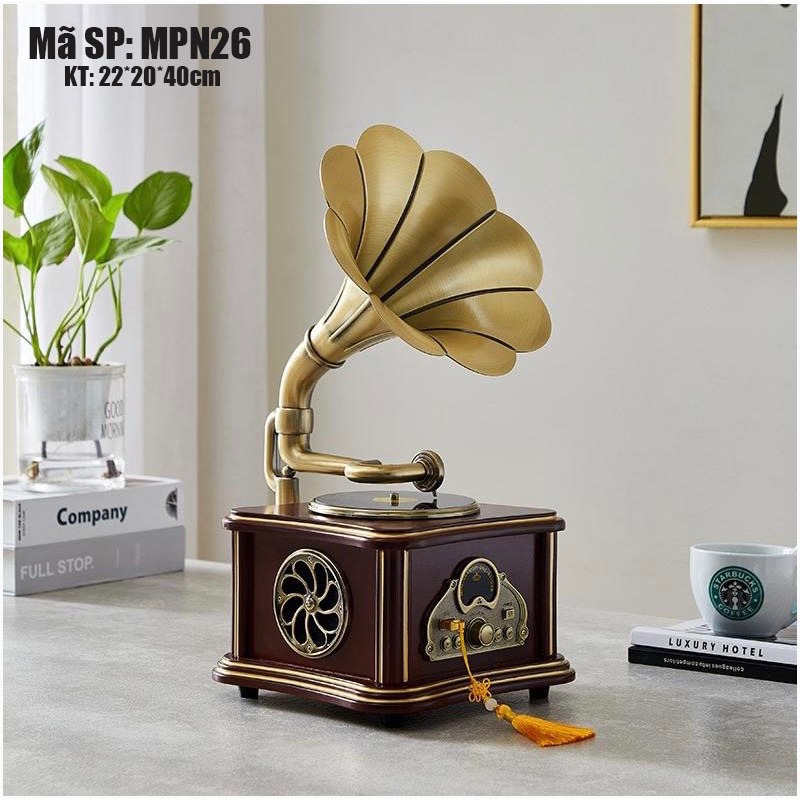 Máy phát nhạc loa kèn để bàn mini - Nghe nhạc bằng USB và Bluetoot - Decor sang trọng, âm thanh tuyệt hay - Mã MPN26