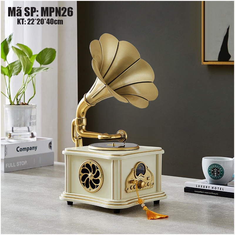 Máy phát nhạc loa kèn để bàn mini - Nghe nhạc bằng USB và Bluetoot - Decor sang trọng, âm thanh tuyệt hay - Mã MPN26