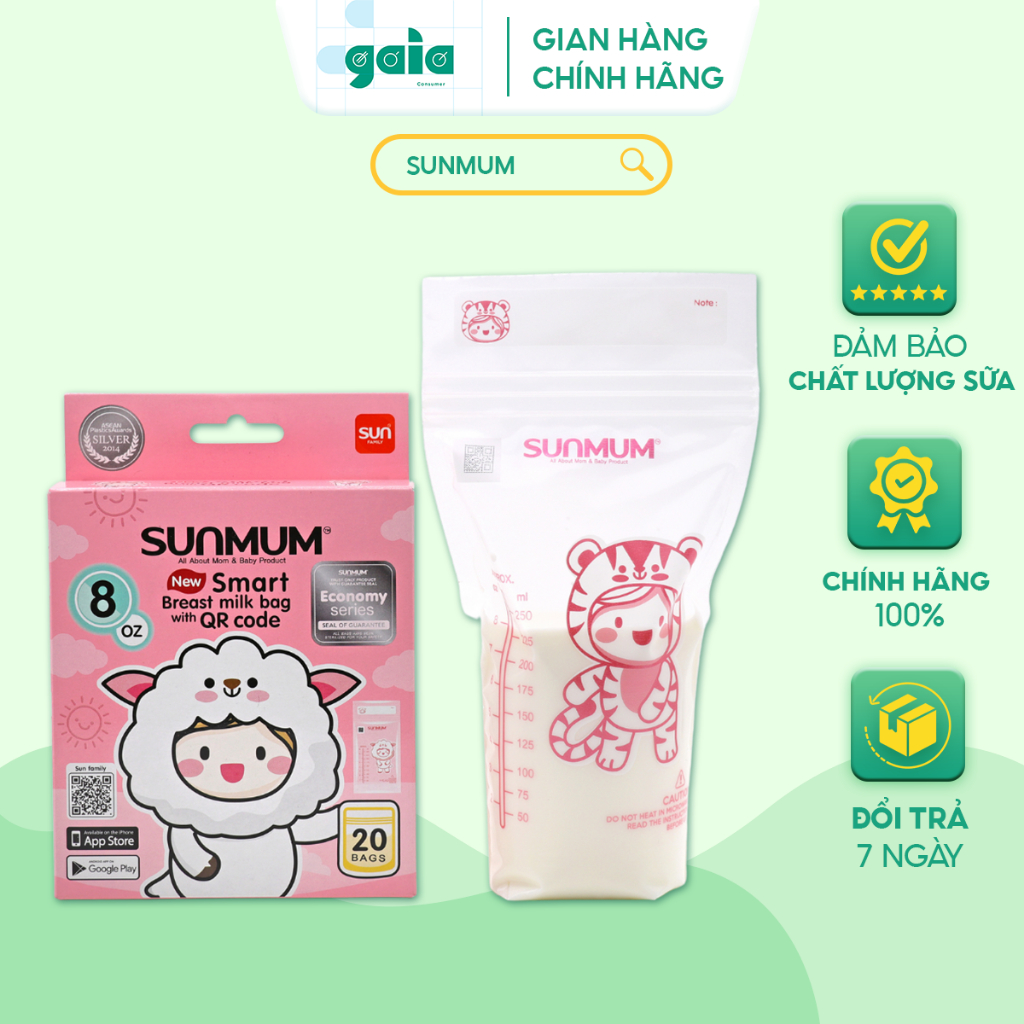 Túi Trữ Sữa SUNMUM Economy Series 100ml-250ml Khoá Zip 3 Lớp Chắc Chắn Giúp Bảo Quản Sữa An Toàn Cho Bé