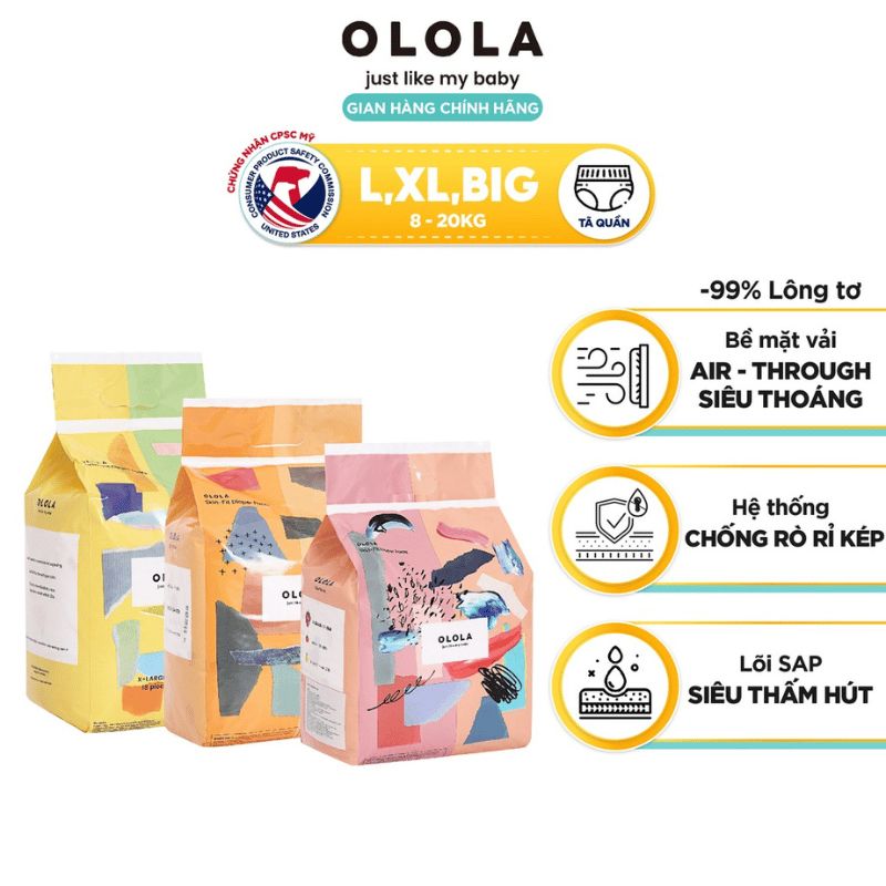 Tã/Bỉm Quần Cao Cấp OLOLA Skin Fit Đủ Size L26/XL22/XXL18 Hàn Quốc Cho Bé, Mỏng Nhẹ, Mềm Thoáng, Thấm Hút Nhanh