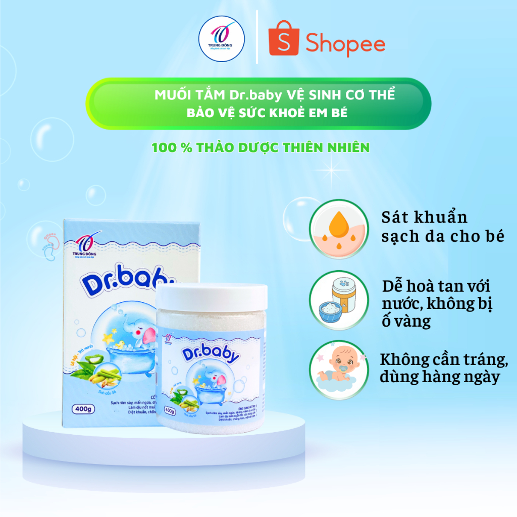 Muối tắm Dr Baby muối tắm cho bé dành cho làn da nhạy cảm hộp 400g