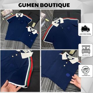Áo Polo Nam Phối Kẻ Tay Cực Đẹp - Áo polo nam cổ bẻ cotton gai bo vạch sọc xanh đỏ viền vai thêu logo - Áo Polo Nam Chất