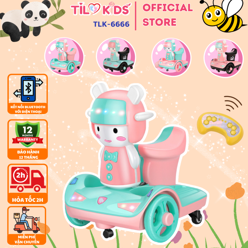 Xe điện trẻ em TILO KIDS TLK-6666 siêu đáng yêu cho bé trai và bé gái có điều khiển từ xa, kết nối buetooth