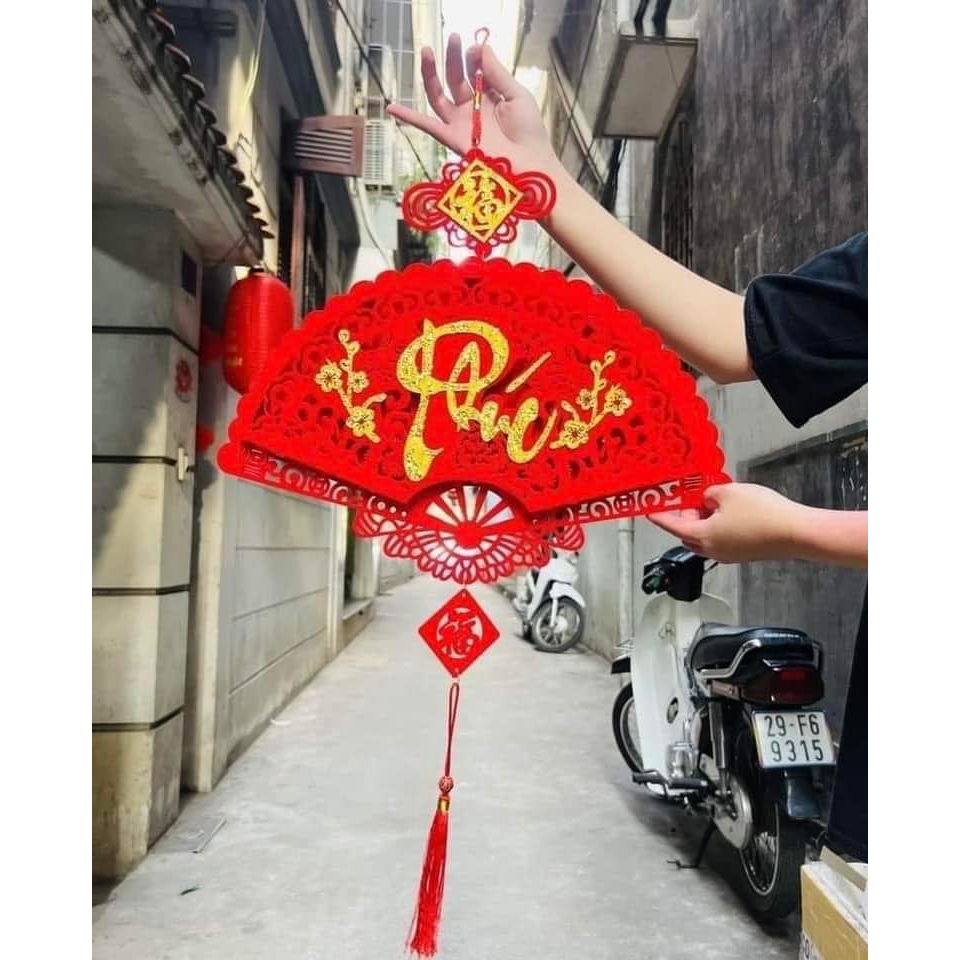 Combo 3 dải quạt nhung trang trí lễ tết decor nhà cửa chữ phúc lộc thọ cầu tài may mắn hcom651