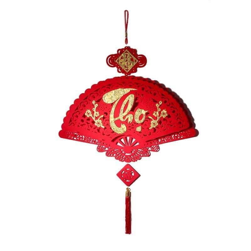 Combo 3 dải quạt nhung trang trí lễ tết decor nhà cửa chữ phúc lộc thọ cầu tài may mắn hcom651