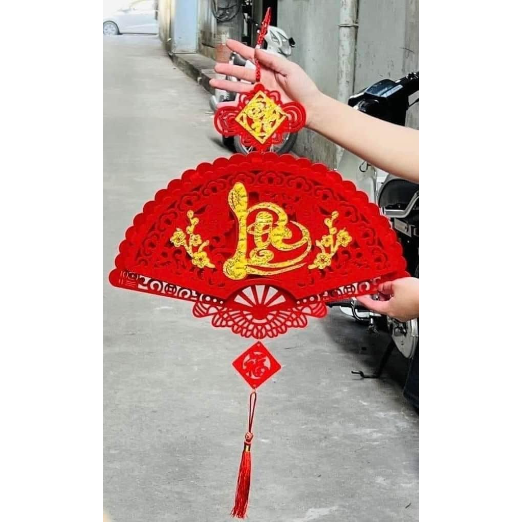 Combo 3 dải quạt nhung trang trí lễ tết decor nhà cửa chữ phúc lộc thọ cầu tài may mắn hcom651