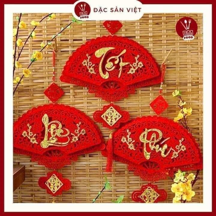 Combo 3 dải quạt nhung trang trí lễ tết decor nhà cửa chữ phúc lộc thọ cầu tài may mắn hcom651