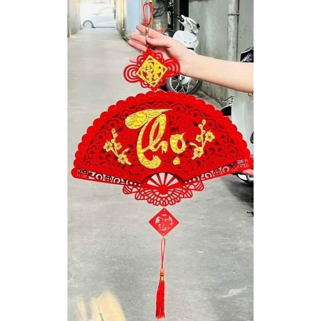Combo 3 dải quạt nhung trang trí lễ tết decor nhà cửa chữ phúc lộc thọ cầu tài may mắn hcom651