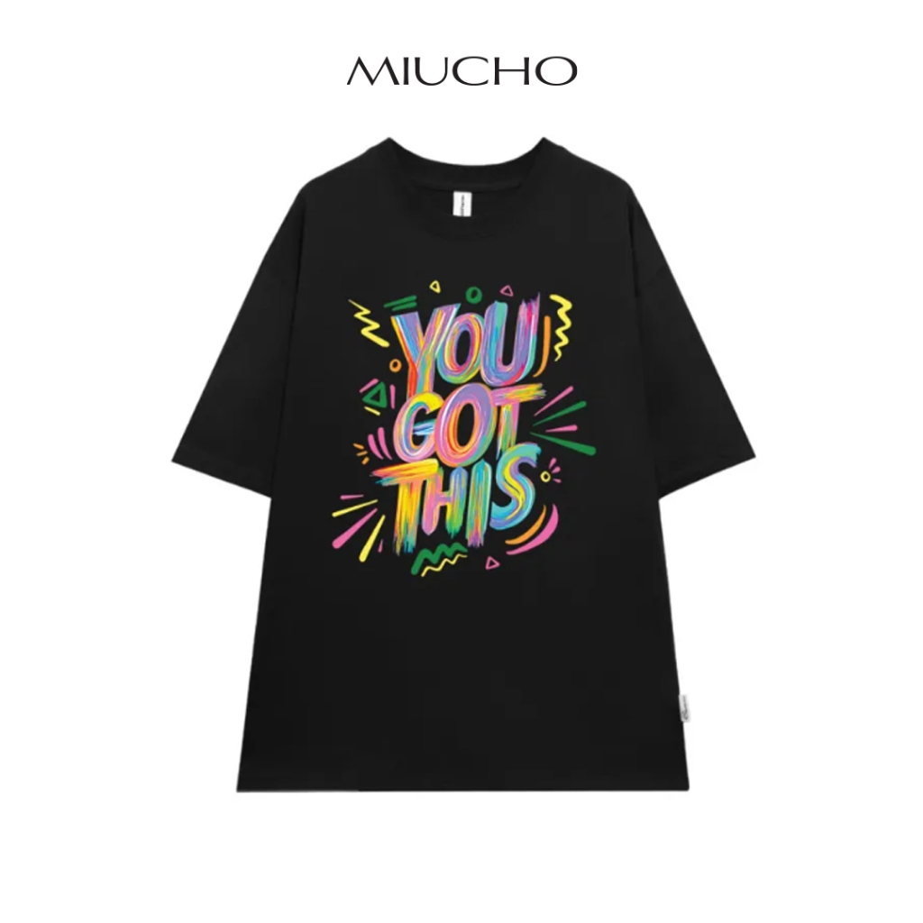 Áo thun nữ form rộng ATD342 Miucho cotton cổ tròn in graphic