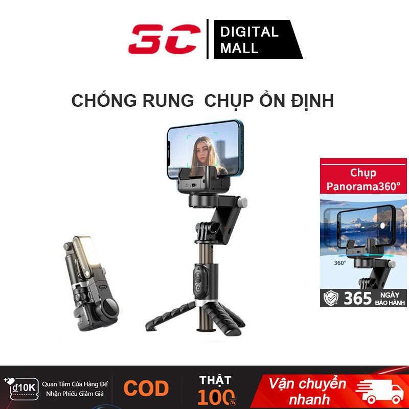 Gimbal chống rung điện thoại Q18, Tay cầm chống rung quay phim,Gậy Tự Sướng Chống Rung Có Đèn LED Xoay 360 Độ
