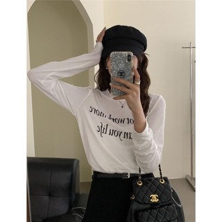 Áo thun Nữ dài tay cổ tròn in Chữ, Áo thun Nữ Thu Đông chất Cotton cao cấp Form vừa