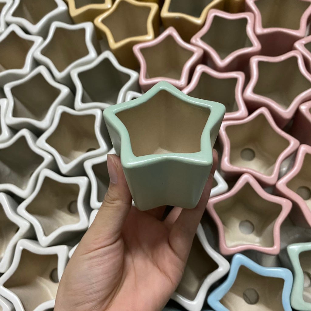 Chậu sứ hình ngôi sao / Chậu sứ tráng men - chậu mini trồng sen đá, xương rồng