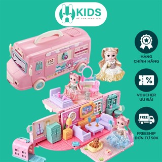 Xe buýt đồ chơi màu hồng X KIDS biến hình thành ngôi nhà búp bê đầy đủ nội thất phụ kiện dễ thương cho bé gái