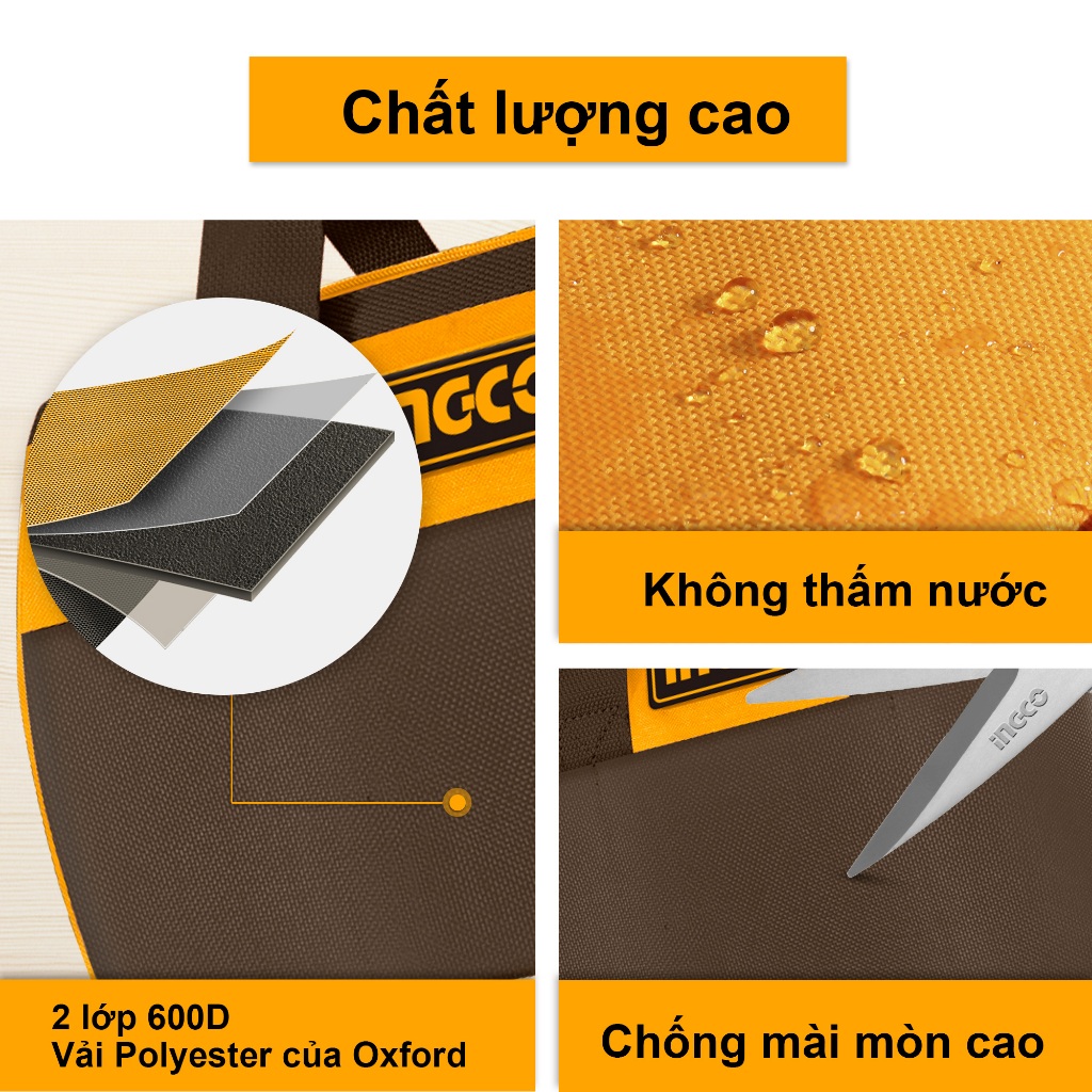 Túi đựng đồ nghề 13inch (33cm) INGCO HTBG281328 màu Vàng Nâu (MẪU MỚI)