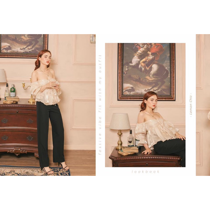 Áo trễ vai màu gold Lemonchic