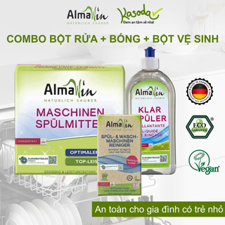 Combo Bột rửa chén Nước làm bóng trợ xả Bột vệ sinh Almawin dùng cho máy rửa bát máy giặt làm sạch cặn canxi