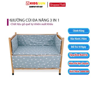 Giường cũi KIDSSUN trẻ em kích thước(120x80x86) gỗ Quế màu tự nhiên bảo hành 24 tháng hàng xuất khẩu