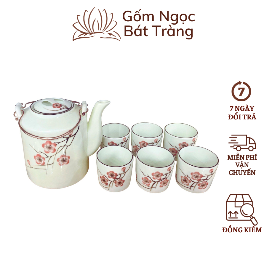 Ấm Tích Pha Chè Uống Trà Ấm Chén Gốm Sứ Bát Tràng Dung tích 0,9 lít Gốm Ngọc
