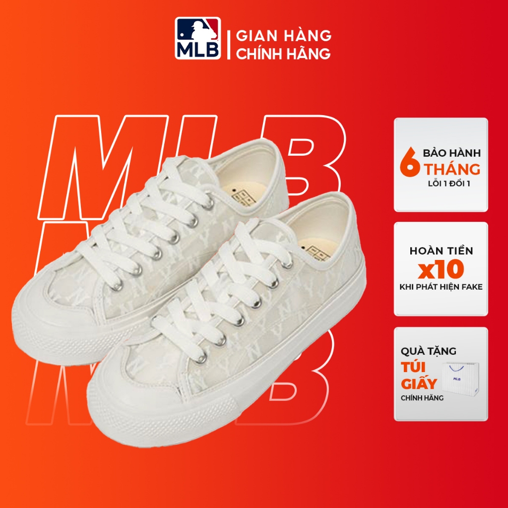 Giày MLB playball monogram mesh màu trắng chính hãng , giày bánh mì lưới thoáng khí