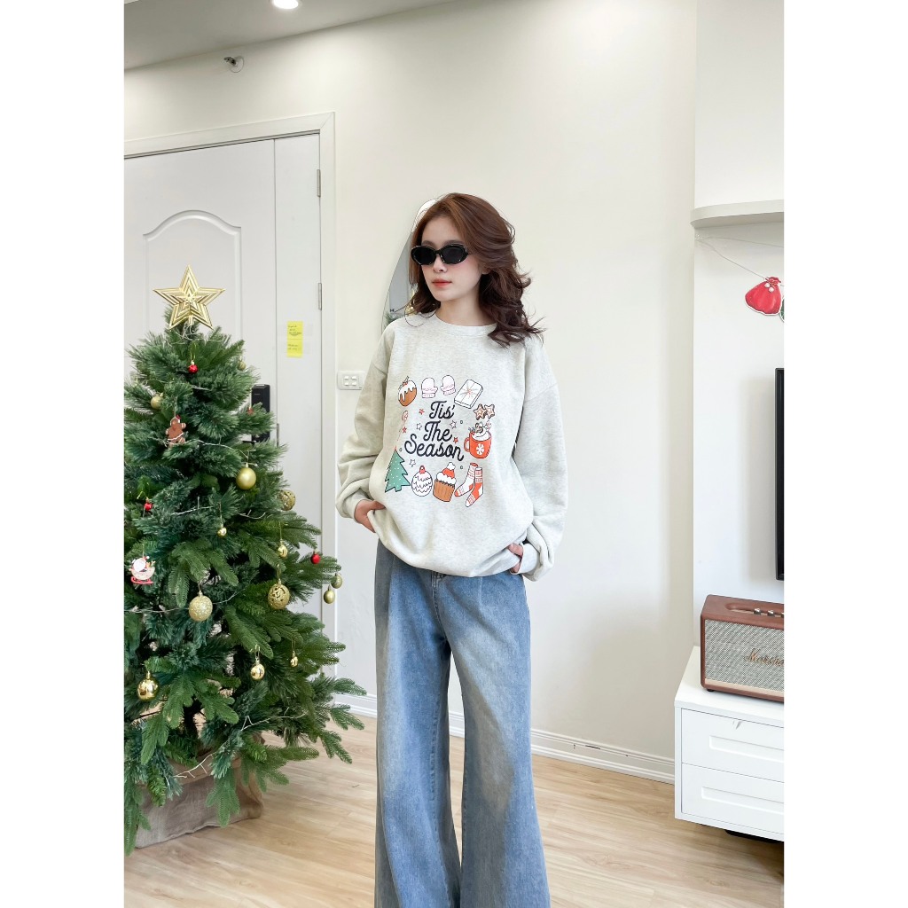 Áo Sweater Nỉ Unisex Cốc Bánh Noel 🦋 Áo Nỉ Nữ Dáng Thung In Hình 🦋