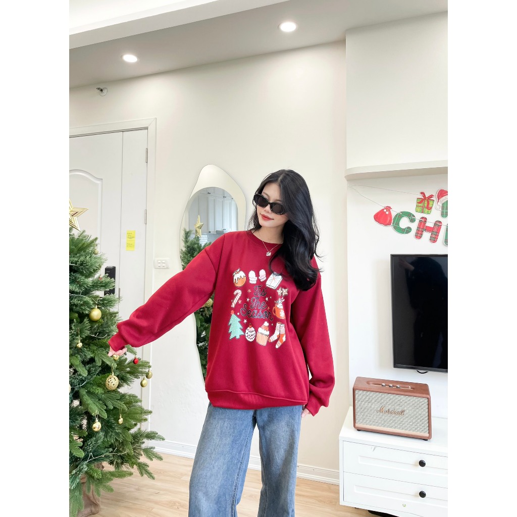 Áo Sweater Nỉ Unisex Cốc Bánh Noel 🦋 Áo Nỉ Nữ Dáng Thung In Hình 🦋