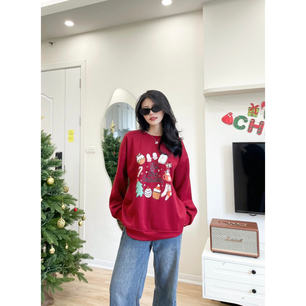 Áo Sweater Nỉ Unisex Cốc Bánh Noel 🦋 Áo Nỉ Nữ Dáng Thung In Hình 🦋