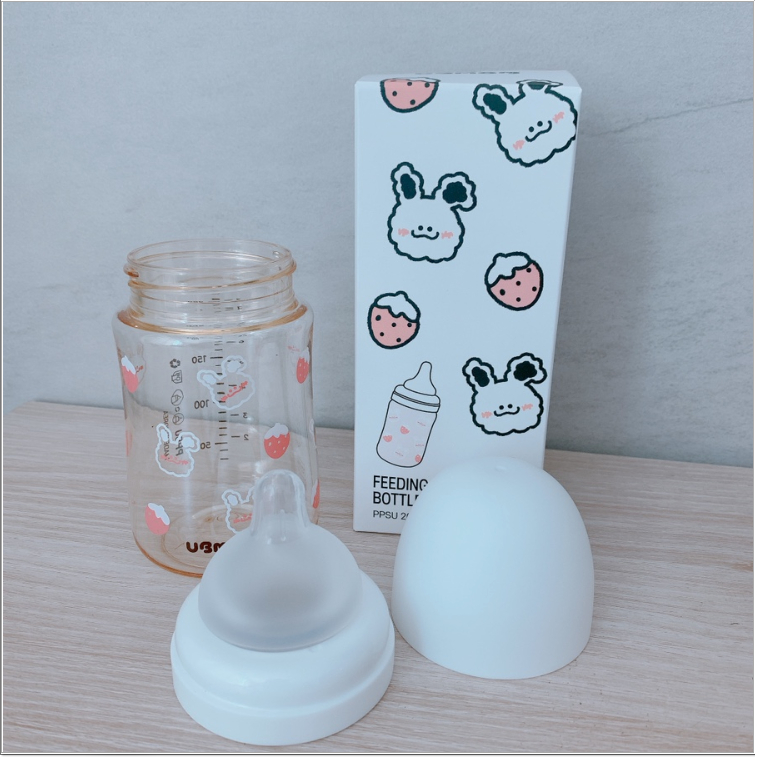Bình sữa UBMOM họa tiết THỎ TRẮNG 200ml - 280ml nhập khẩu chính hãng Hàn Quốc