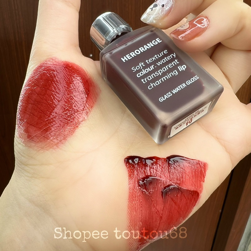 Son Herorange bóng siêu lỳ thơm thiết kế hình chai nước hoa dễ thương ảnh thật shop chụp