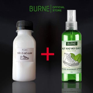 Combo Dung dịch Tẩy Ố Vàng Đế Giày, Cao Su + Xịt khử mùi giày BURNE [100ml]