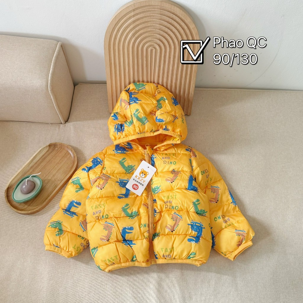 Áo khoác trẻ em, áo phao tai gấu hoạ tiết xinh xắn cho bé trai, bé gái