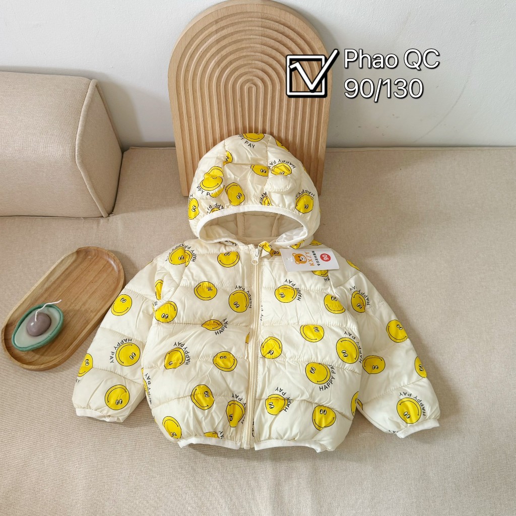 Áo khoác trẻ em, áo phao tai gấu hoạ tiết xinh xắn cho bé trai, bé gái