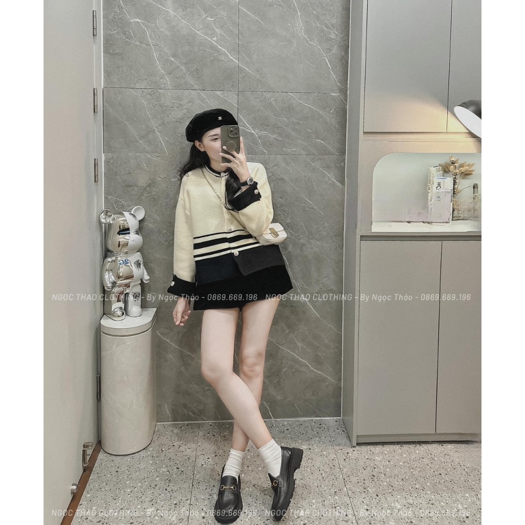 Áo Len Phối Màu Gấu Dưới Vintage