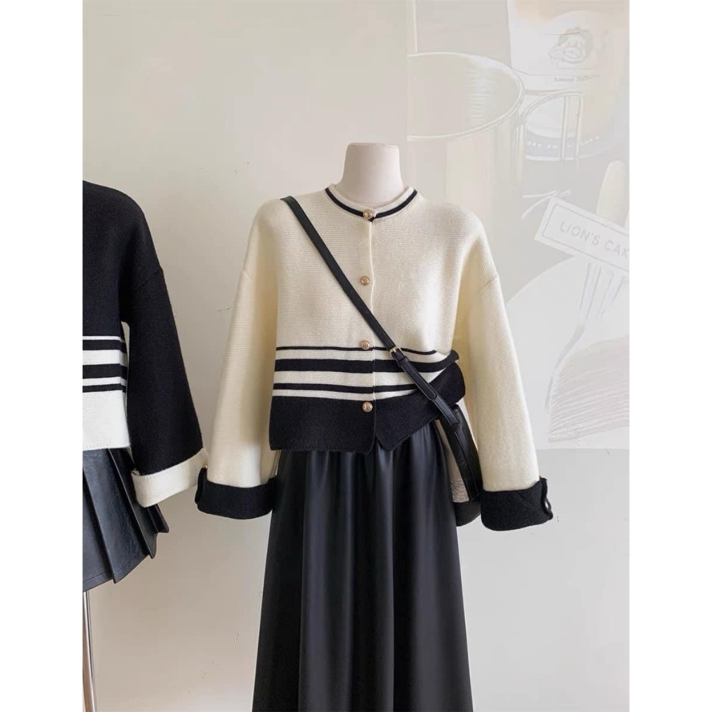 Áo Len Phối Màu Gấu Dưới Vintage