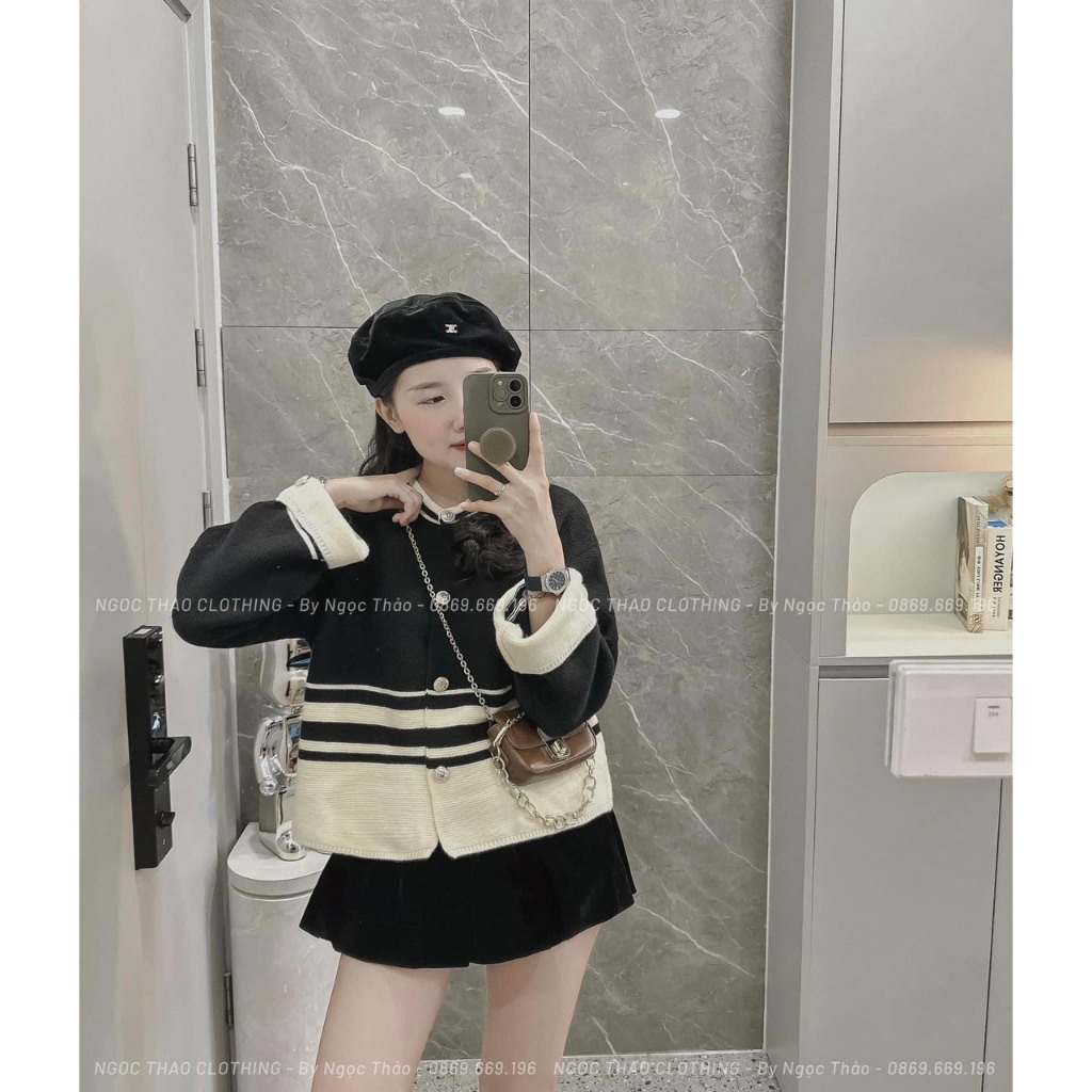 Áo Len Phối Màu Gấu Dưới Vintage