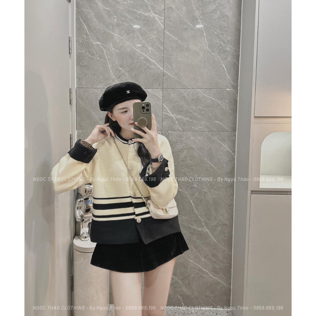 Áo Len Phối Màu Gấu Dưới Vintage