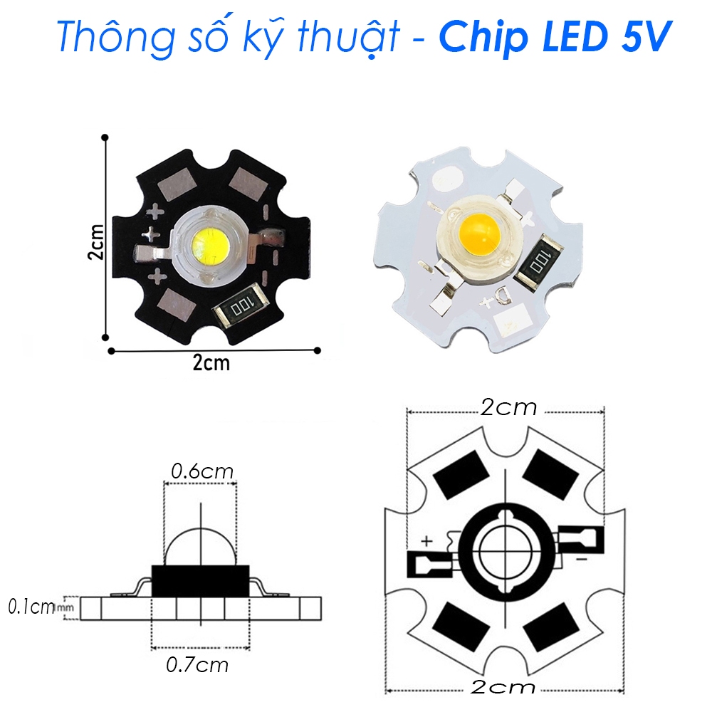 Chip Led Luxeon 5V công suất   Đã hàn sẵn đế tản nhiệt 20mm