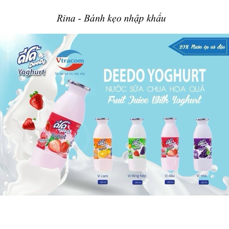 (6 chai) Sữa chua Deedo vị trái cây Thái Lan 125ml