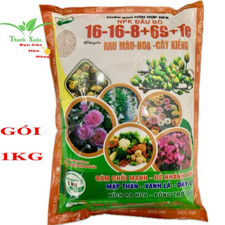 Phân npk 16-16-8+6s+te chuyên cây kiểng và rau màu gói 1kg