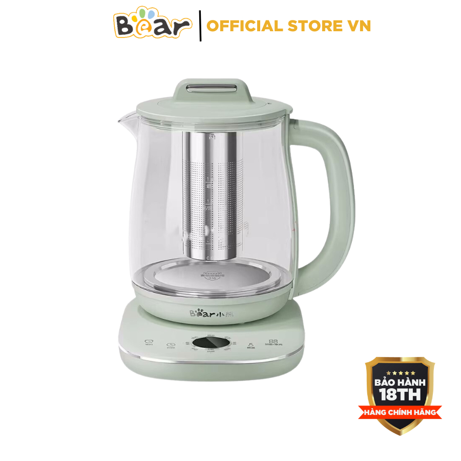 Ấm pha trà siêu tốc đa năng mini Bear YSH-B18P1, CS 1000W, DT 1.8L, 8 chức năng, nấu chè, chưng yến. BH 18 tháng