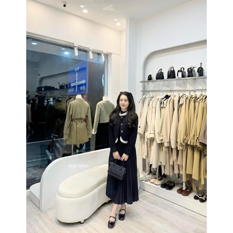 Áo Khoác Dạ Tweed Nữ 2 Màu Đỏ - Đen Dáng Ngắn Hottrend New 2023