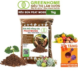 Rêu Than Bùn Peatmoss Greenhome, Bao 1kg, Giá Thể, Cân Bằng Ẩm, Trộn Đất Trồng Sen Đá, Kiểng Lá, Hoa